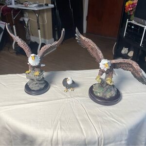 Patriotic Bald Eagle Resin Sculptures - Brown & White Home Art Set